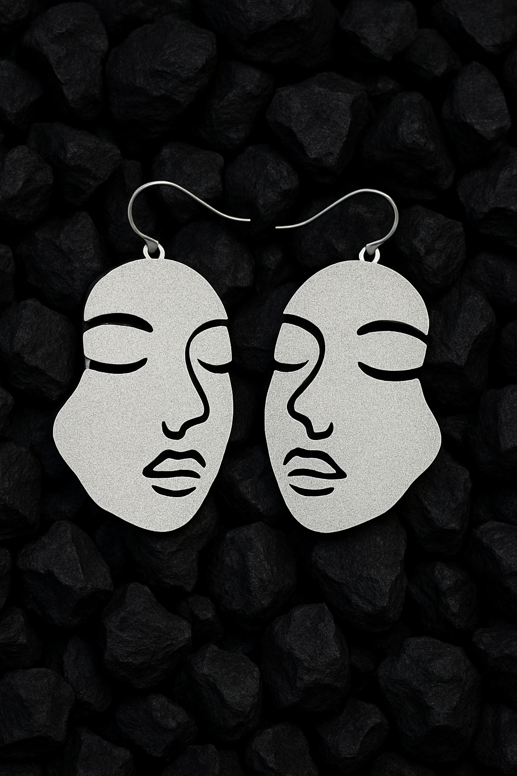 Silver Faces Hook Earrings