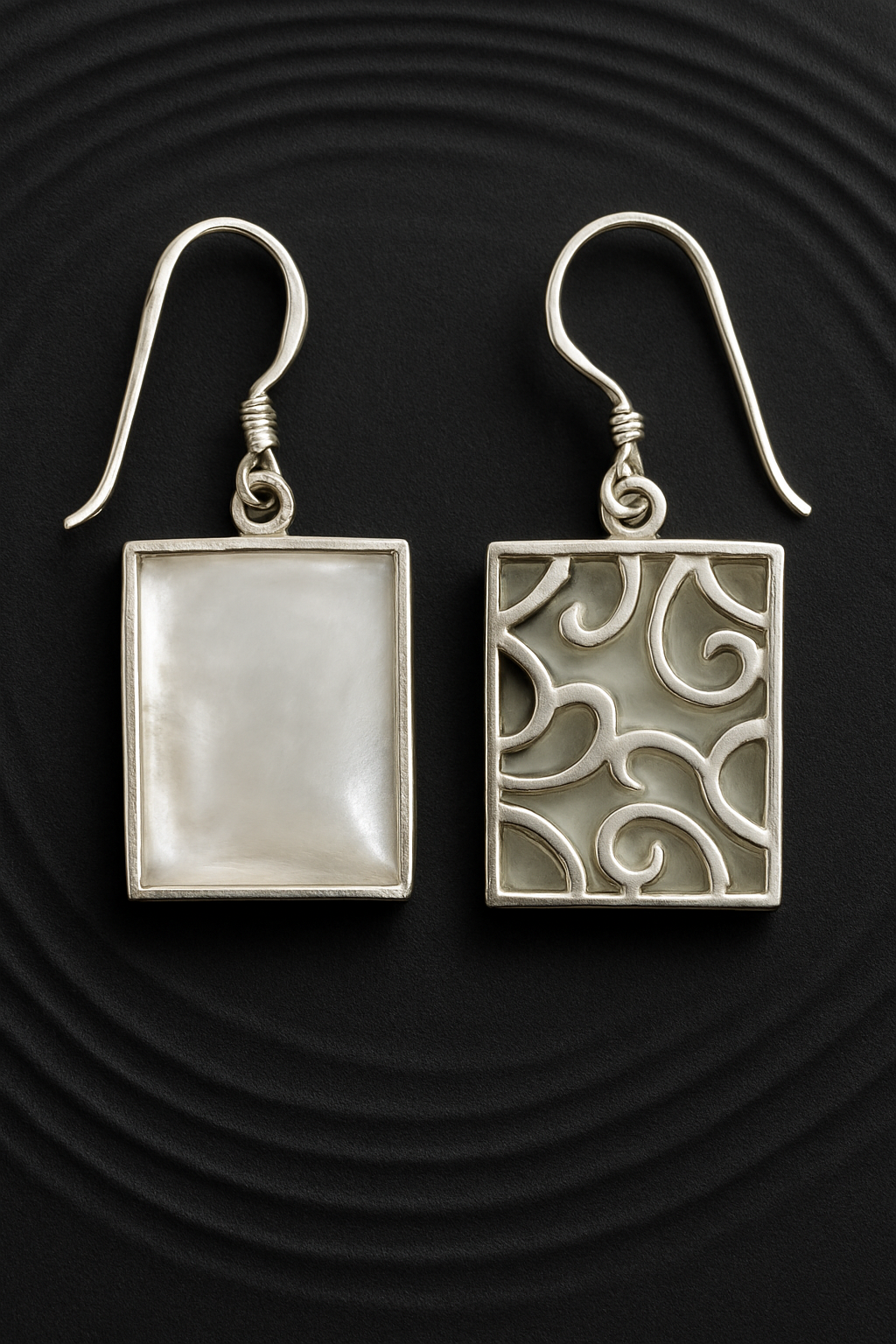 Dual-Sided Rectangle Earrings - MOP & 925 Silver