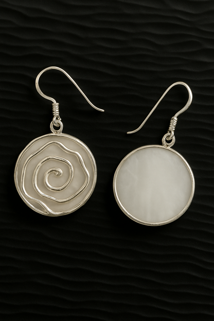 Dual-Sided Swirl Earrings - Mother of Pearl & 925 Silver