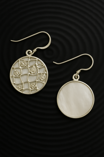 Dual-Sided Circle Earrings - Mother of Pearl & 925 Silver
