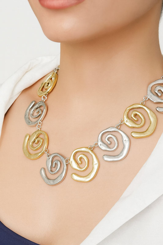 Dual Swirl Statement Necklace