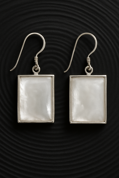 Dual-Sided Rectangle Earrings - MOP & 925 Silver