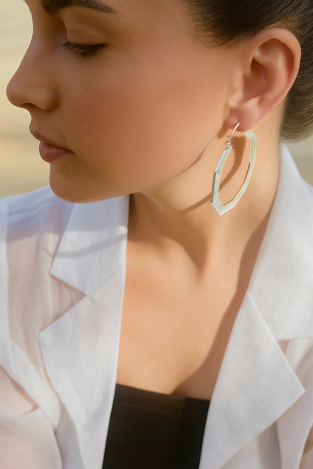 Silver Hexa Hoop Earrings
