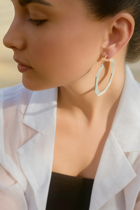 Silver Hexa Hoop Earrings