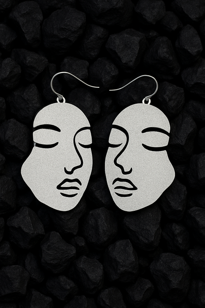 Silver Faces Hook Earrings