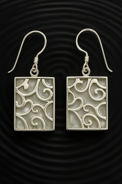 Dual-Sided Rectangle Earrings - MOP & 925 Silver