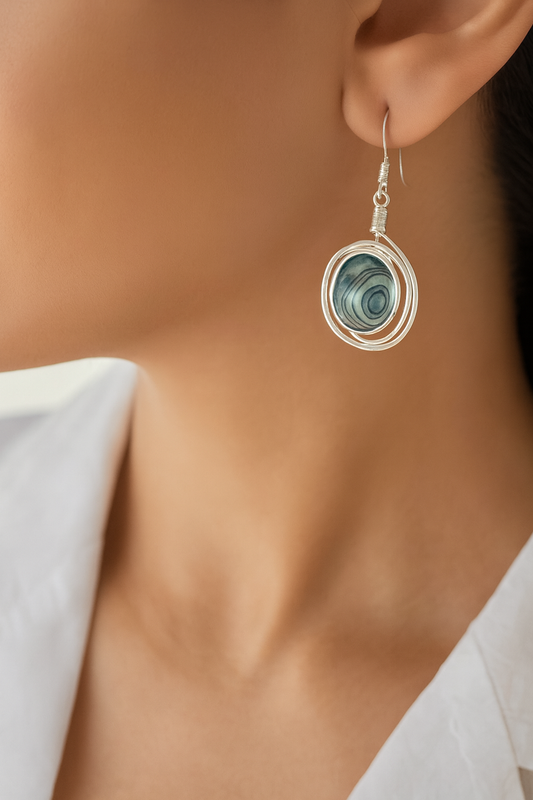 Aqua Orbit Earrings - Abalone & 925 Silver