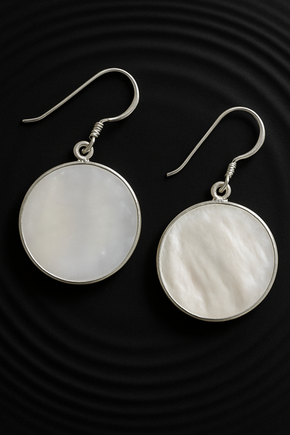 Dual-Sided Circle Earrings - Mother of Pearl & 925 Silver