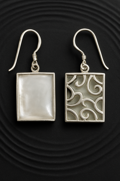Dual-Sided Rectangle Earrings - MOP & 925 Silver