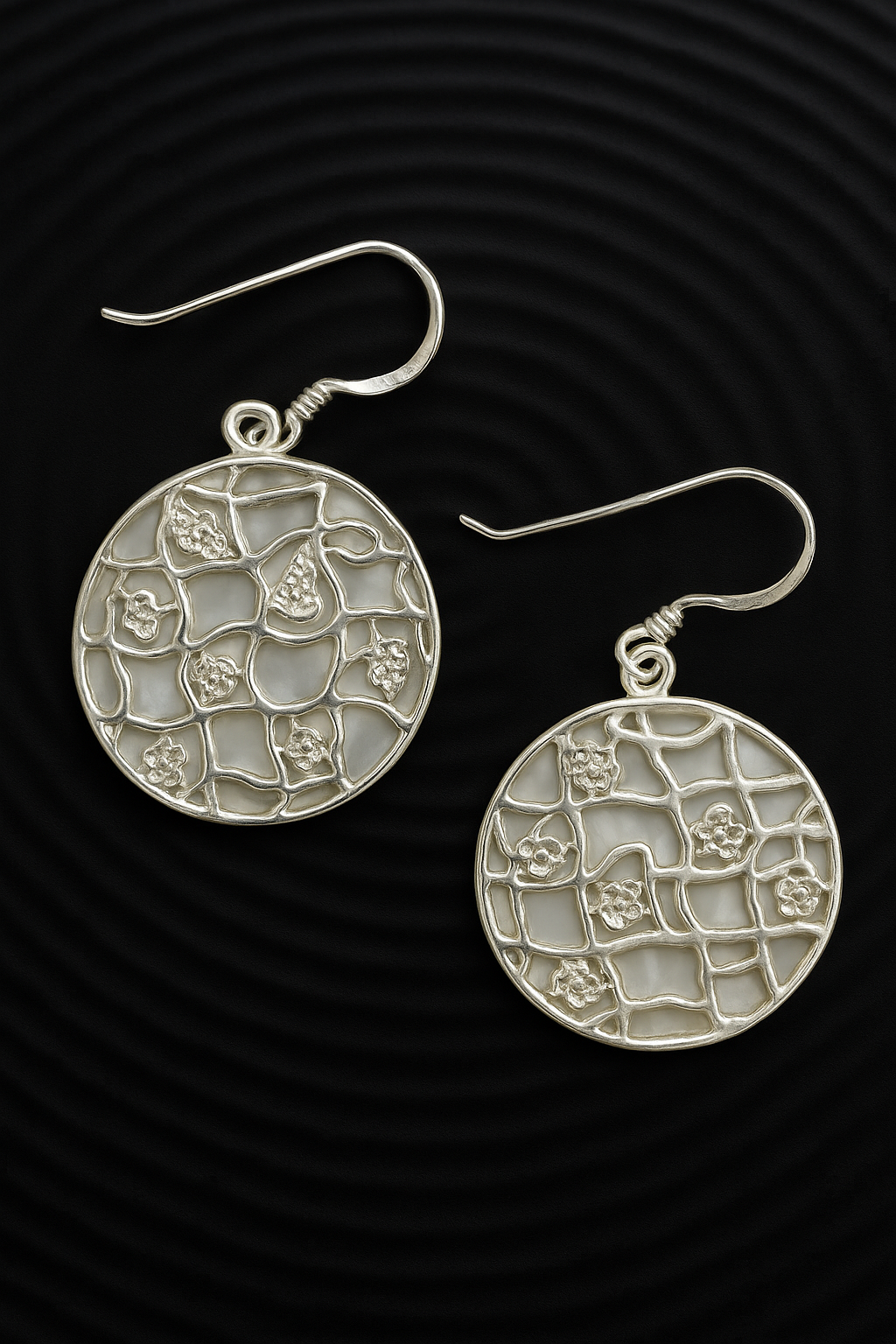 Dual-Sided Circle Earrings - Mother of Pearl & 925 Silver