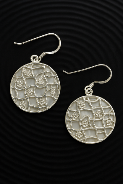 Dual-Sided Circle Earrings - Mother of Pearl & 925 Silver