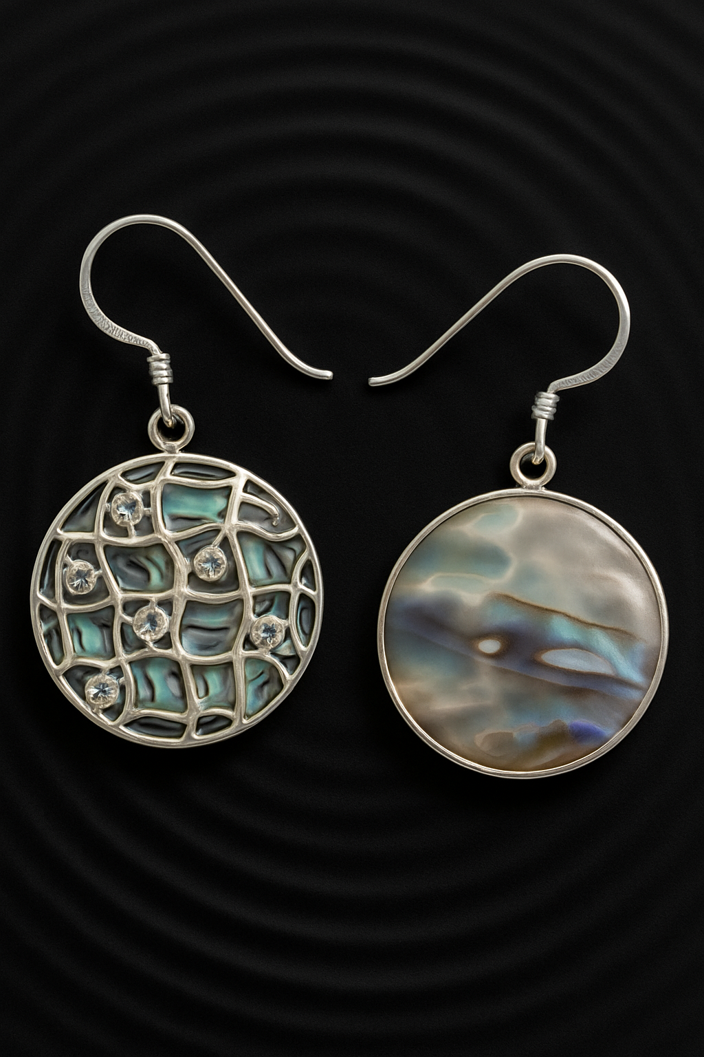 Dual-Sided Circle Earrings - Abalone & 925 Silver
