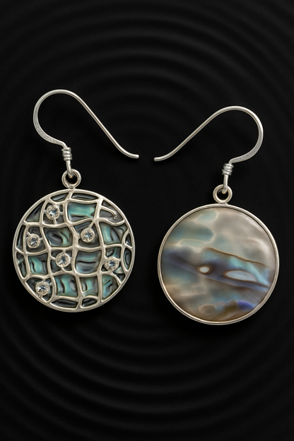 Dual-Sided Circle Earrings - Abalone & 925 Silver