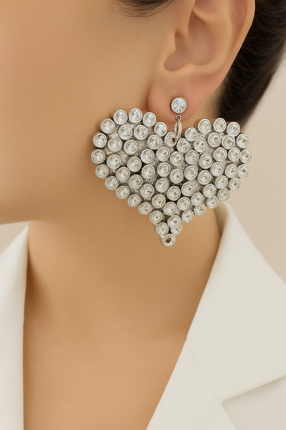 Silver Heart Bling Earrings