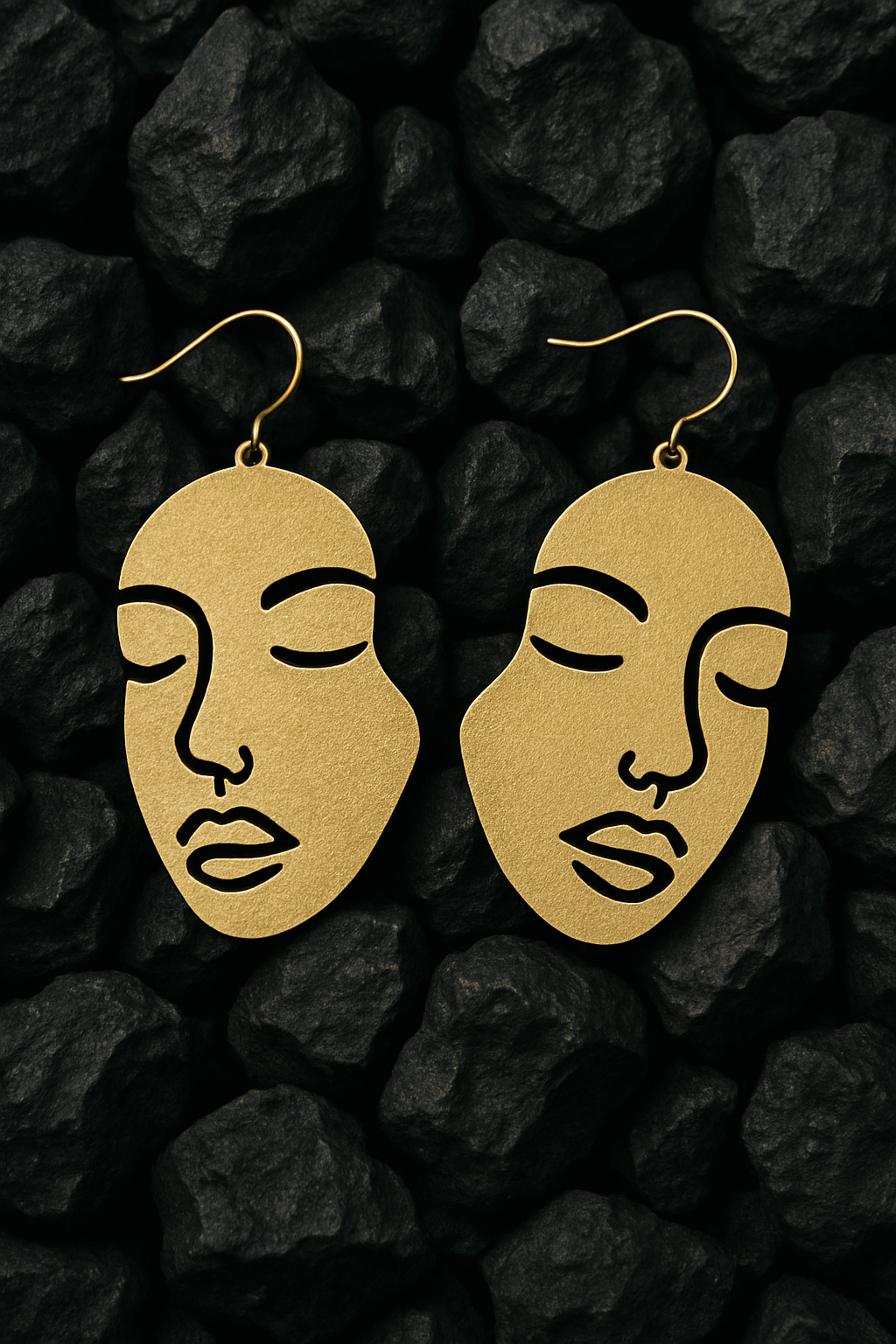 Golden Faces Hook Earrings