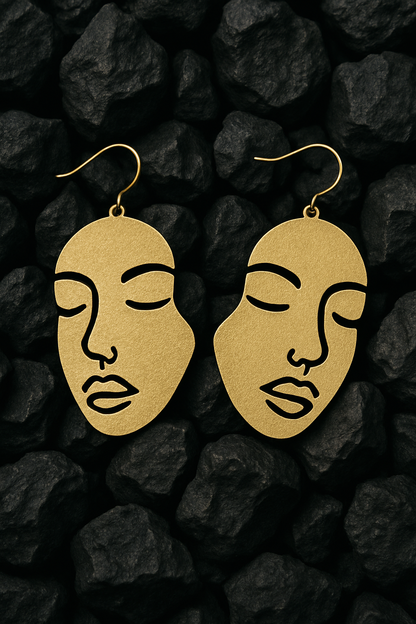 Golden Faces Hook Earrings