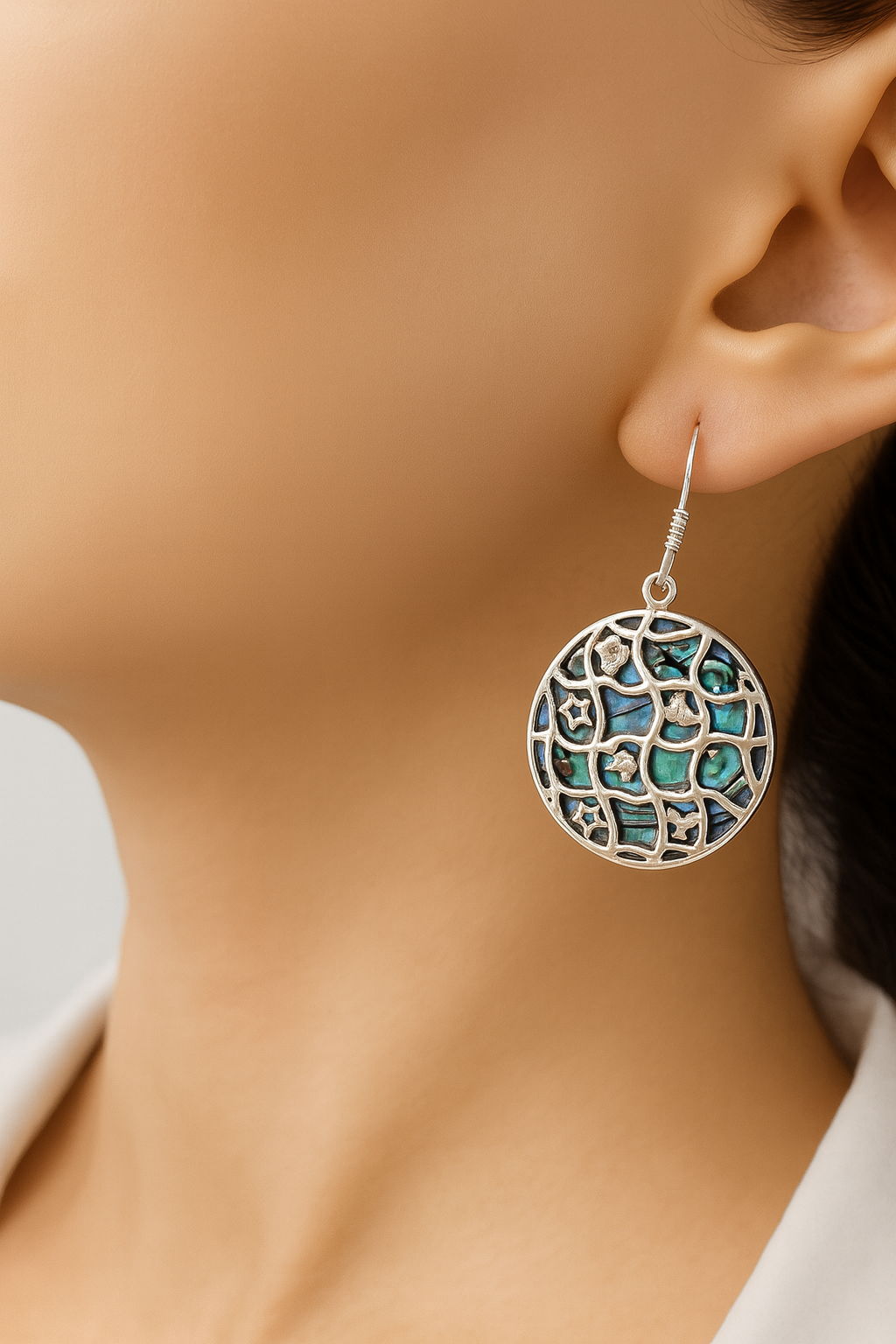 Dual-Sided Circle Earrings - Abalone & 925 Silver