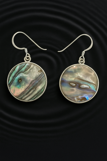 Dual-Sided Circle Earrings - Abalone & 925 Silver
