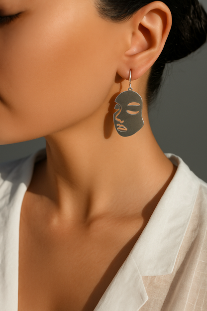 Silver Faces Hook Earrings
