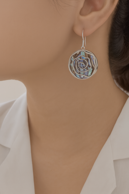 Dual-Sided Swirl Earrings - Abalone & 925 Silver