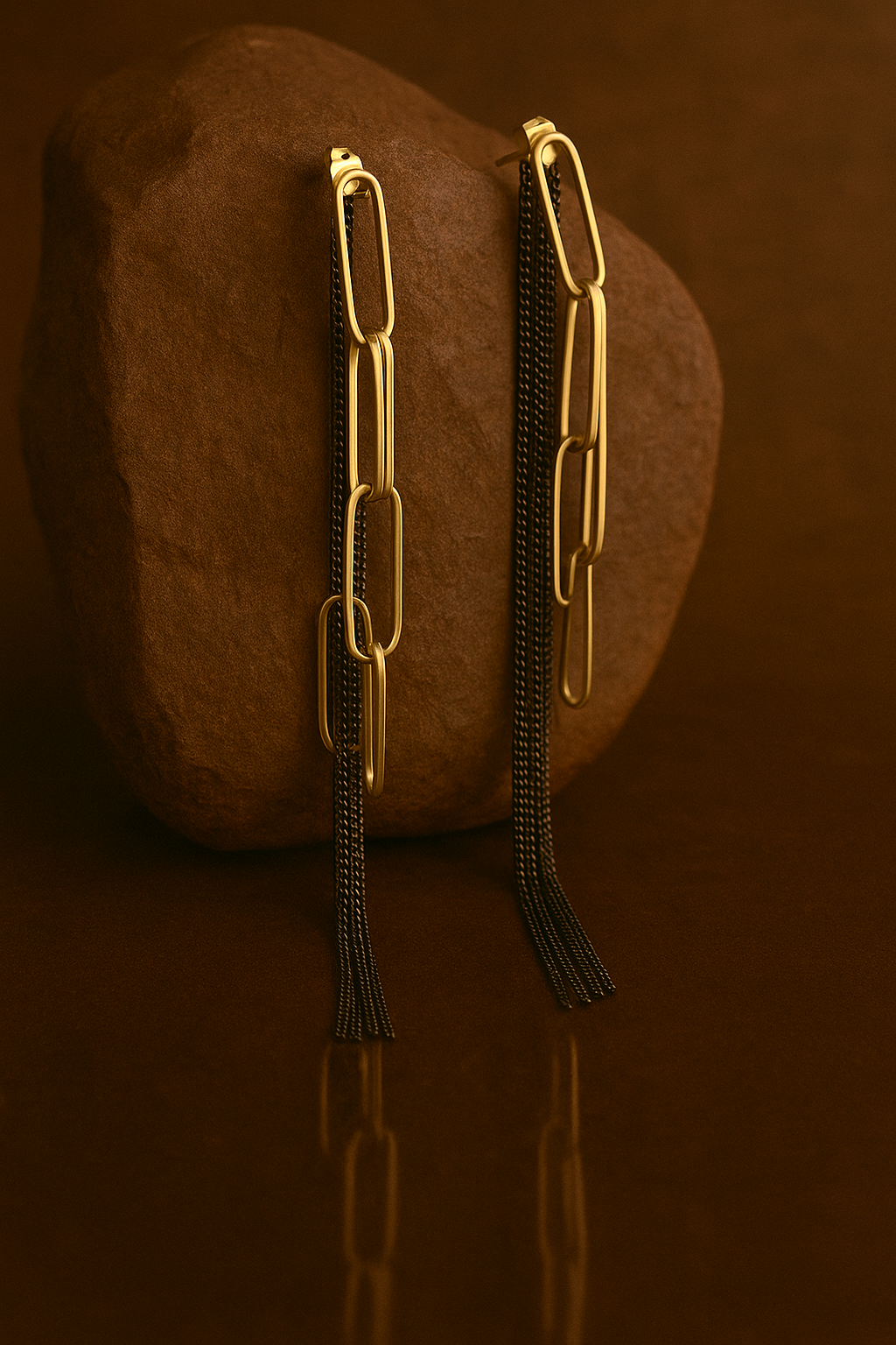 Golden & Black Chain Luxe Earrings