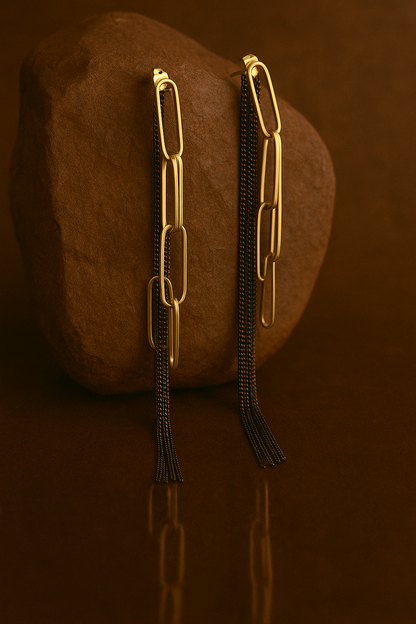 Golden & Black Chain Luxe Earrings