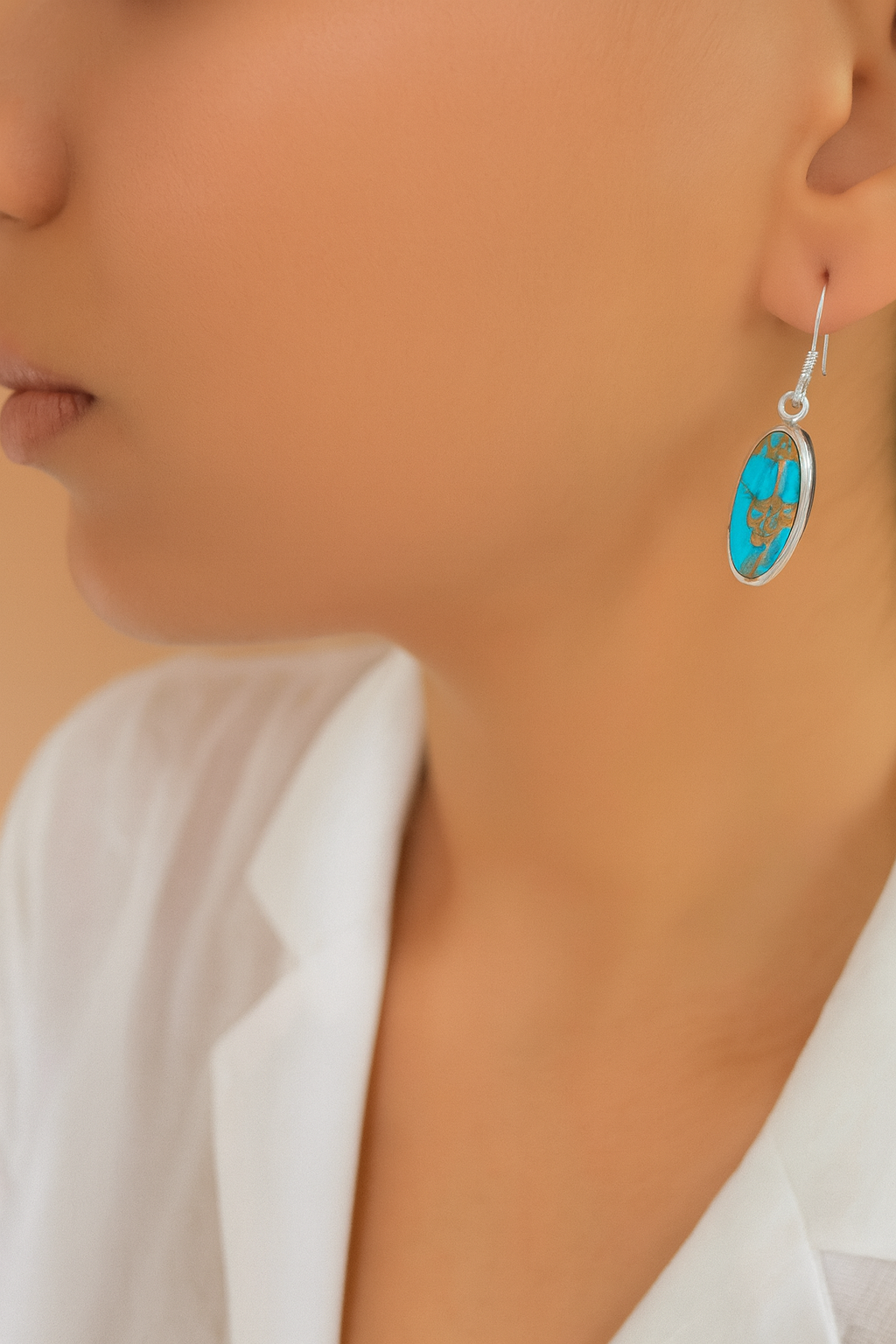 Turquoise Shell Ovals with 925 Sliver drop Hooks