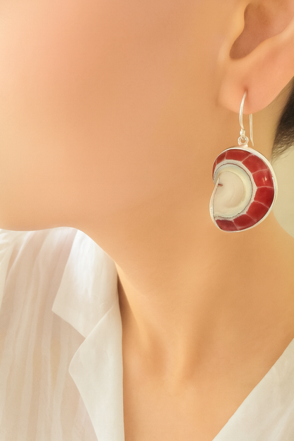 925 Silver Whispers of Red Shells Earrings