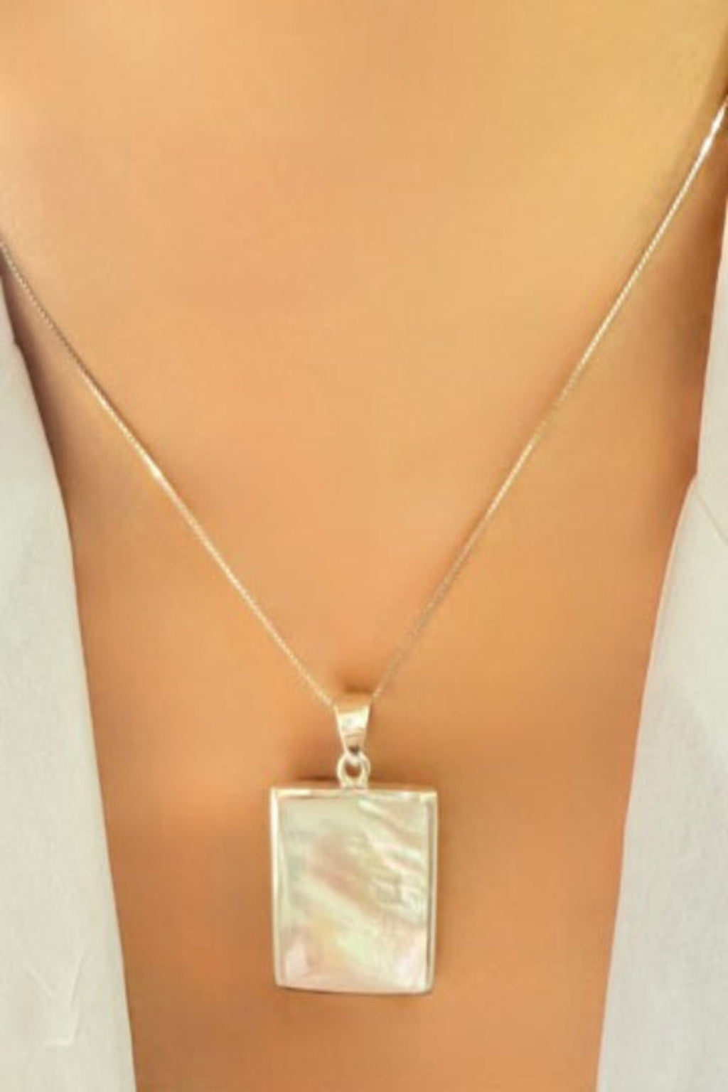 Dual-Sided Rectangle Pendant - Mother of Pearl & 925 Silver
