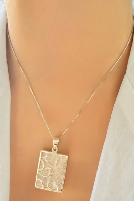 Dual-Sided Rectangle Pendant - Mother of Pearl & 925 Silver