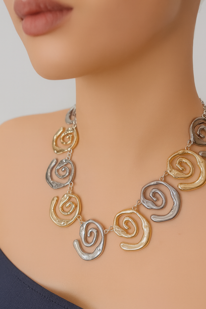 Dual Swirl Statement Necklace