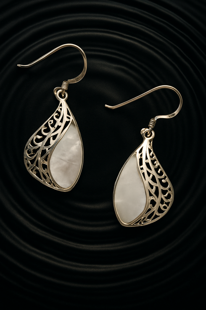 925 Silver & Mother of Pearl Teardrop Drop Hooks