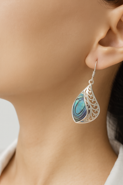 925 Silver & Abalone Teardrop Drop Hooks