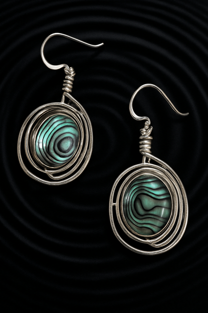 Aqua Orbit Earrings - Abalone & 925 Silver