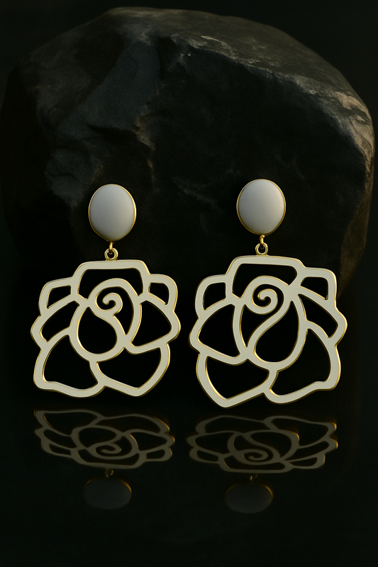 White Rose Drop Earrings