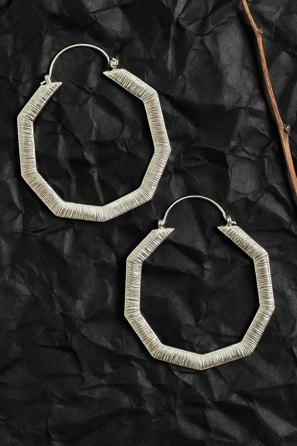 Silver Hexa Hoop Earrings