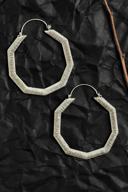 Silver Hexa Hoop Earrings