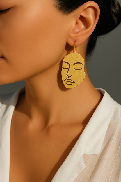 Golden Faces Hook Earrings