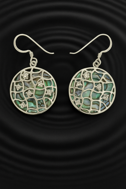 Dual-Sided Circle Earrings - Abalone & 925 Silver