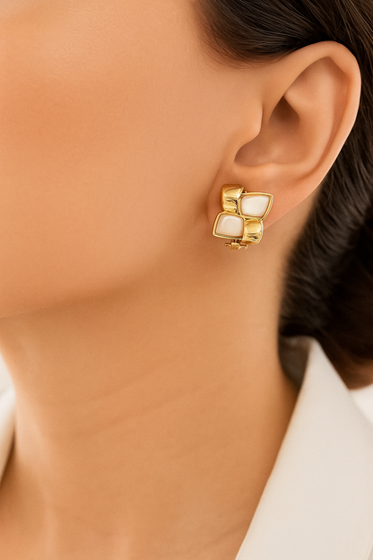 Pearl Square Clip-on Earrings