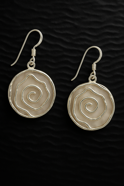 Dual-Sided Swirl Earrings - Mother of Pearl & 925 Silver
